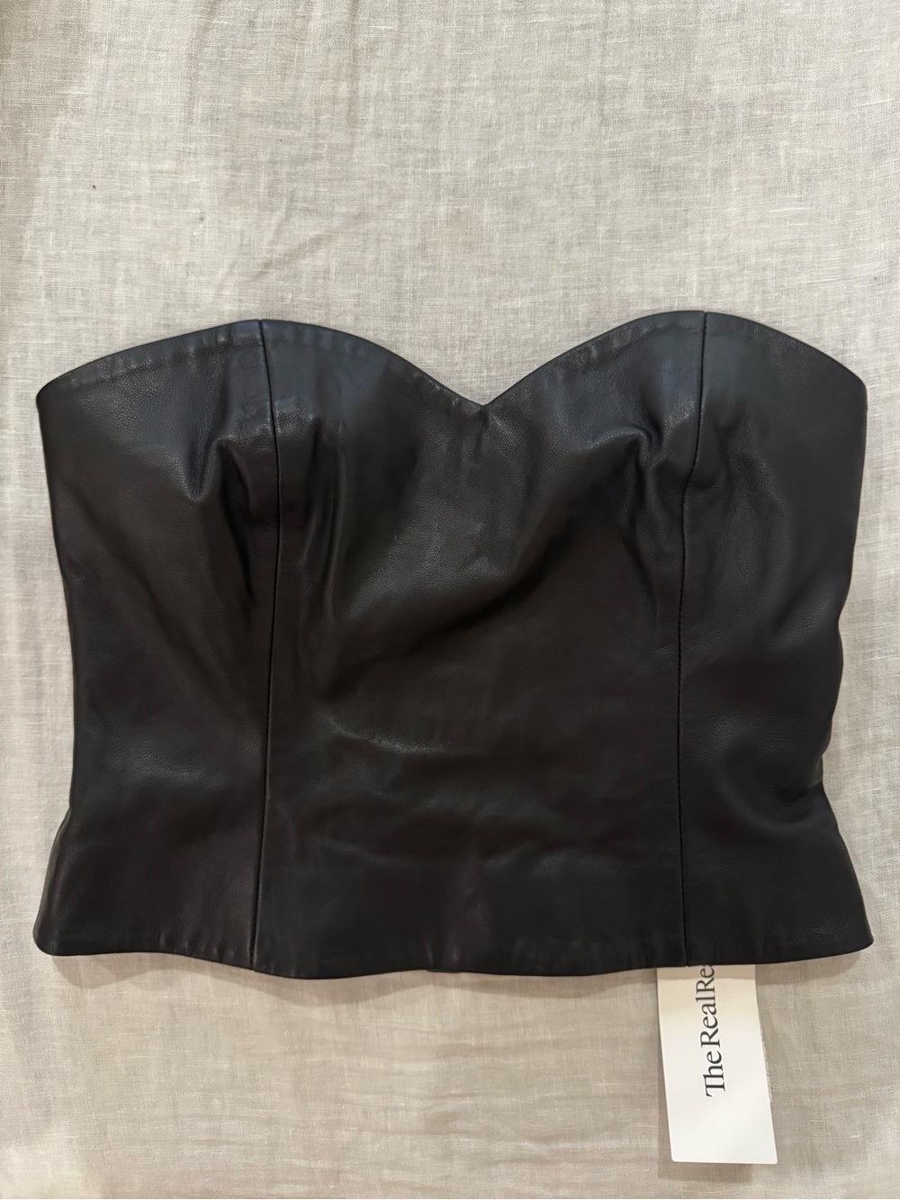 Reformation x Veda Black Lambskin Leather Bustier